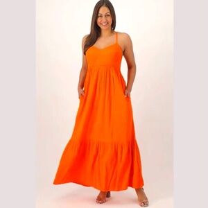 Destination 365 Cotton Seersucker Maxi Dress Orange SZ L